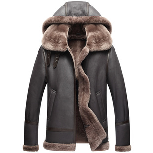 皮毛一体男士外套皮衣皮夹克原生态真皮草羊羔毛飞行服冬季男装