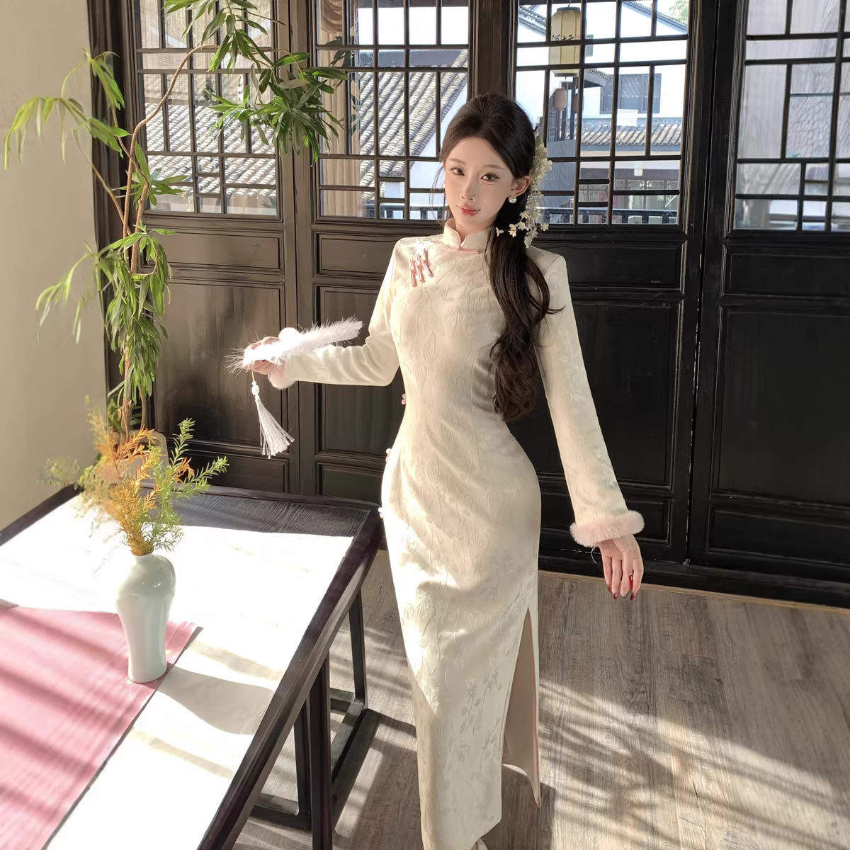 淑女国风新中式冬装长袖旗袍改良2025女复古披肩两件套日常复古风,女装/女士精品,旗袍,淘宝优惠券,粉丝福利购,淘宝优惠卷