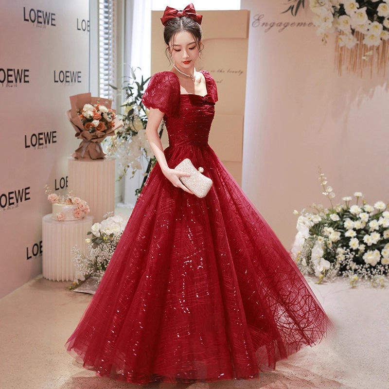 酒新娘敬酒服2025订婚晚礼服裙女宴会回门酒红色礼服/晚装中腰
