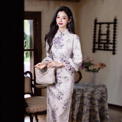 绝美双色《温香软玉》新中式倒大袖浮香绒旗袍冬季加绒保暖日常女