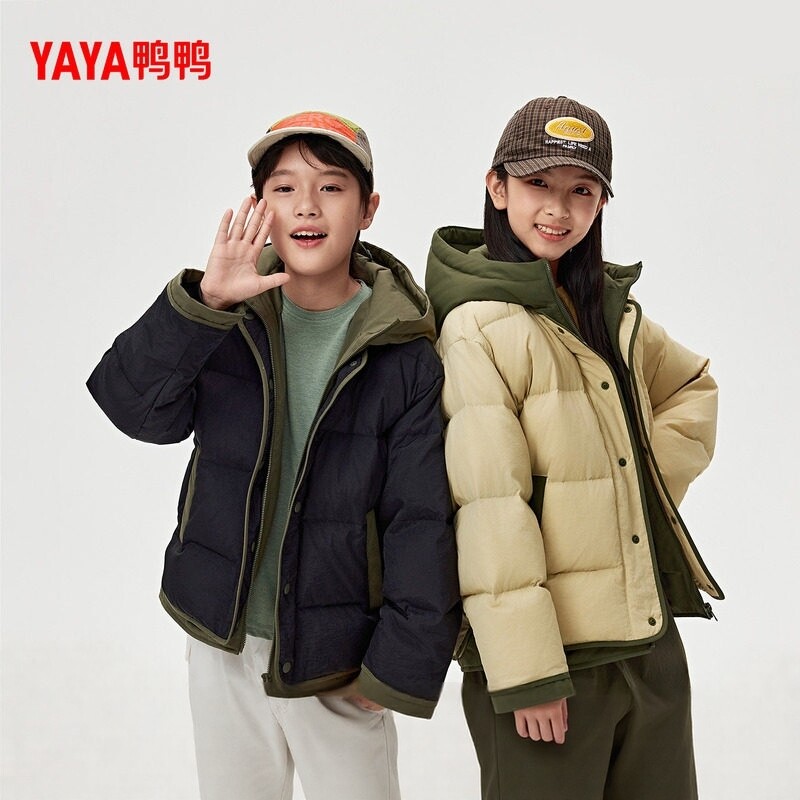 男女童同款羽绒服2026时尚撞色