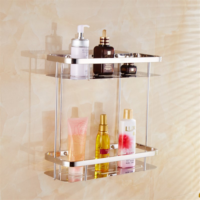 304不锈钢双层转角架浴室收纳架方形架浴室花洒置物架卫生间