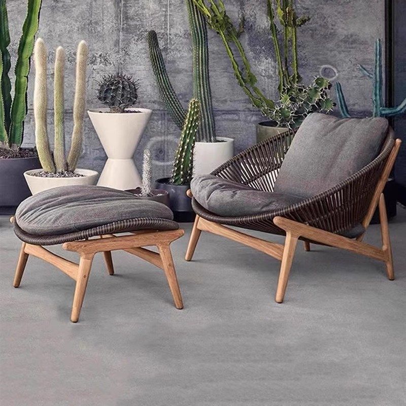 户外休闲藤编沙发露台阳台茶几组合庭院别墅防水晒柚木懒人椅家具