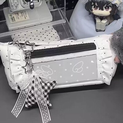 薄波点星星花边痛包笔袋韩系ins风高颜值大容量文具收纳袋铅笔盒