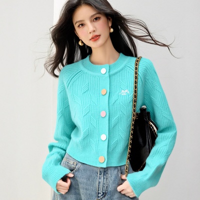 小个子彩扣品牌女装针织毛衣秋冬时尚长袖网红新款软糯上衣