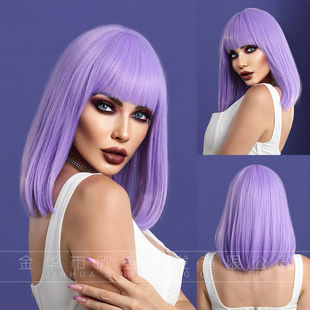 hair purple wig short 假发紫色刘海短发假发定制 14英寸跨境新款