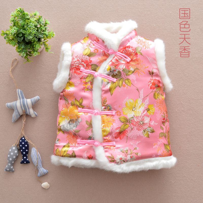 女童唐装马甲冬拜年红毛