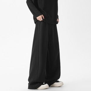 Hipster美式 潮牌宽松直筒加绒长裤 重磅黑色卫裤 新款 男秋冬季 City