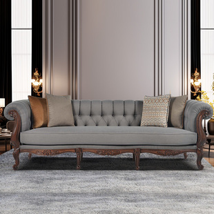 美式实木布艺高端别墅大客厅三人位棉麻沙发华宫廷家具整装定制