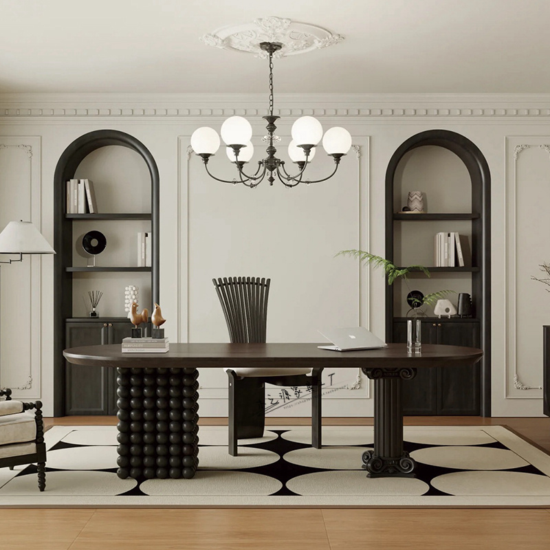 2025新款北欧实木设计师书桌中古法式轻奢个性罗马柱办公桌餐桌