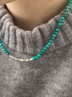 925纯银绿松石碎银子拼接项链
