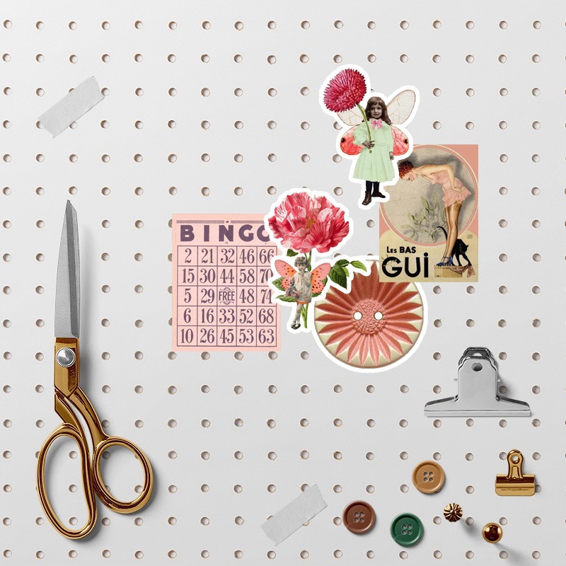 跨境复古植物诺格斯50枚粉色系花朵手账贴纸创意卡通笔记本装饰