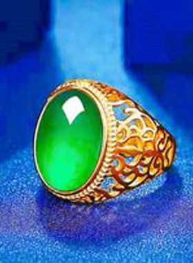 欧美时尚仿玛瑙菱腾金色戒指个性简约男士仿玛瑙玉髓宝石戒指环