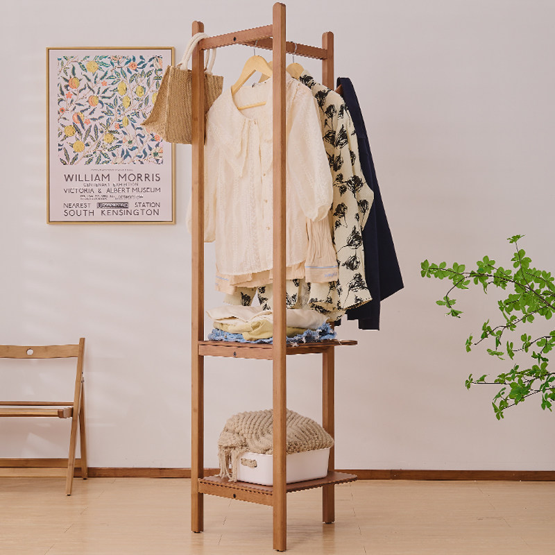 度庐家用多功能简易挂衣架带镜可分离落地卧室收纳神器海格衣帽架