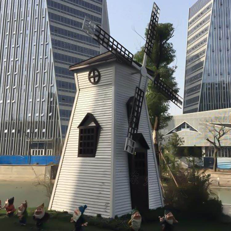网红拍照庄园景点美陈装饰品仿真荷兰旋转风车户外木制景观摆件