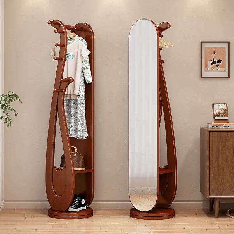 实木穿衣镜挂衣架一体镜试衣镜中式琵琶可旋转衣帽架镜子新中式