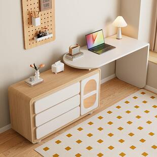 原木奶油风法式转角电脑书桌斗柜一体卧室学习家用旋转梳妆台型