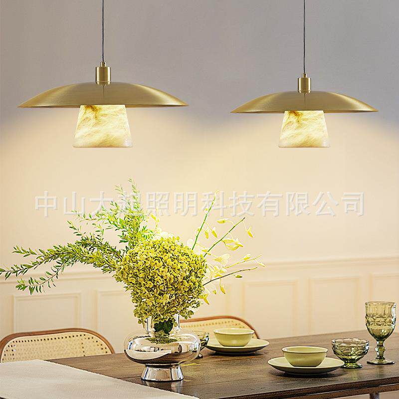 全铜云石自由升降伸缩单头吊灯餐厅卧室吧台新中式美式现代小吊灯