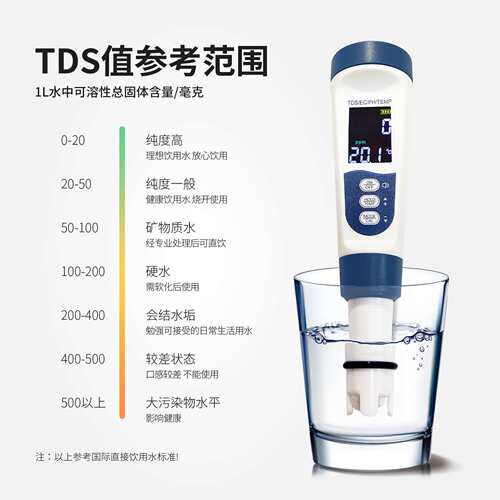 语音水质检测笔便携式ph计酸碱度tds&ec品质多功能水质检测