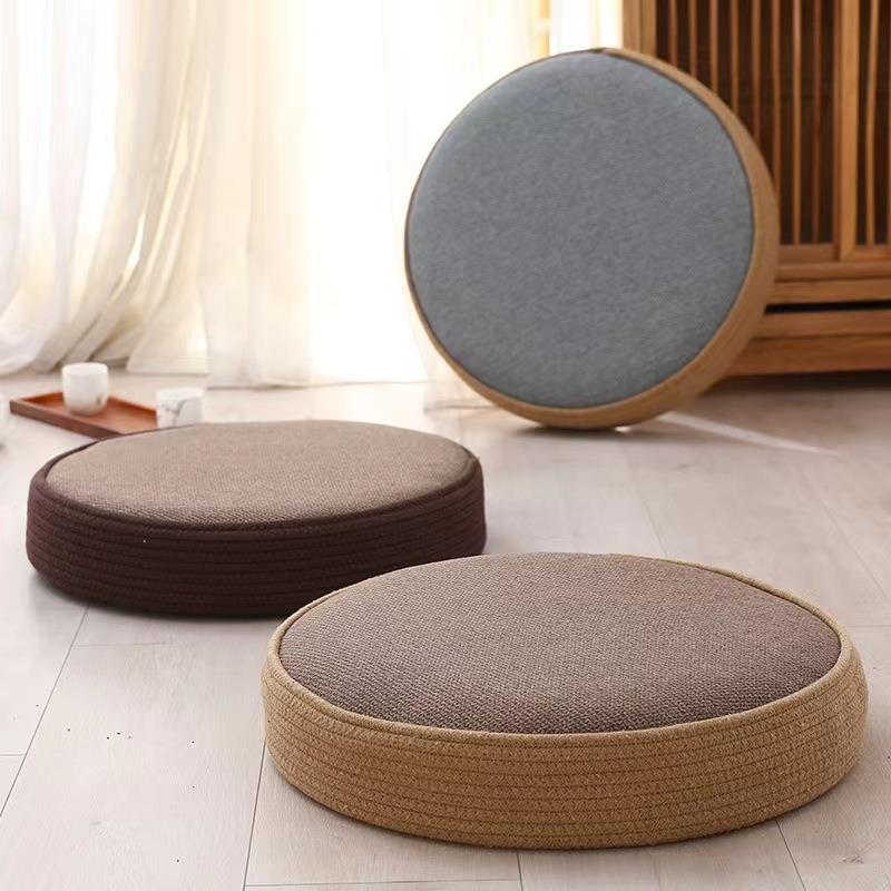 日式坐垫布艺加厚圆形榻榻米飘窗坐垫亚麻地上坐垫蒲团打坐禅修垫