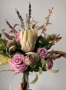 M195淡紫色系手札花束仿真花绢花假花欧式桌摆花束