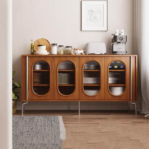 北欧实木餐边柜小户型餐厅玻璃收纳柜家用民宿中古创意储物柜