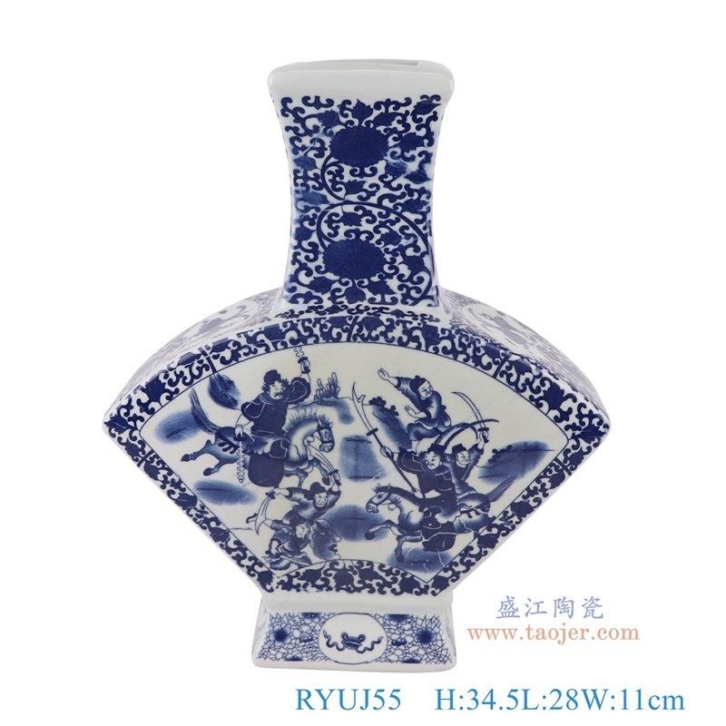 景德镇仿古青花瓷瓶青花山水花鸟人物方形花瓶家居插花装饰摆件