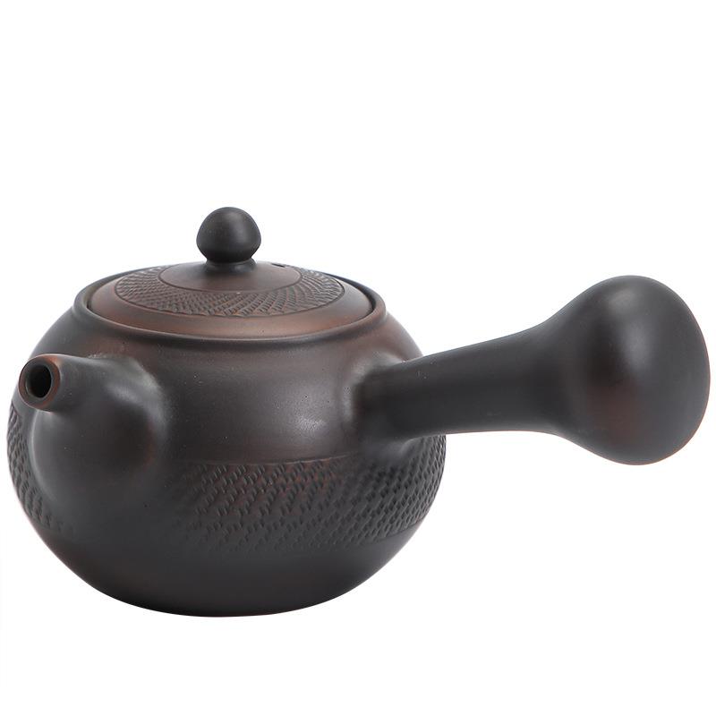 清溪紫陶落川侧把壶手工跳刀茶壶紫陶磨砂功夫茶具禅意单壶