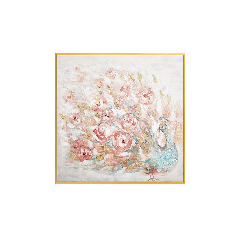 手绘油画大幅花卉孔雀开屏玄关挂画北欧现代客厅沙发背景墙装饰画