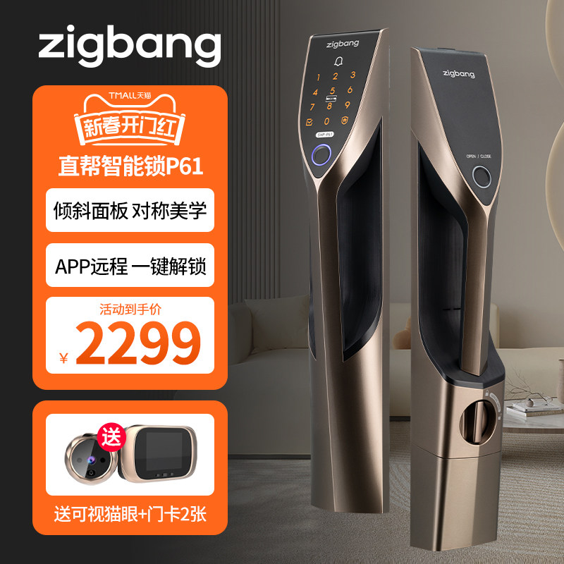 Zigbang直帮全自动智能锁密码电子家用入户防盗门感应刷卡指纹P61