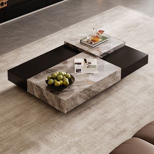 轻奢意式极简岩板茶几客厅家用茶桌高级感别墅设计师威尼斯棕茶几