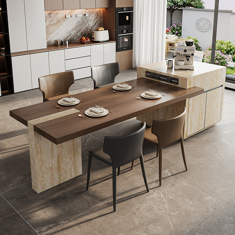 高端定制岩板岛台餐桌可伸缩