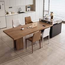 意式极简伸缩岛台餐桌一体可定制岩板家用大小户型高端中岛台倒台