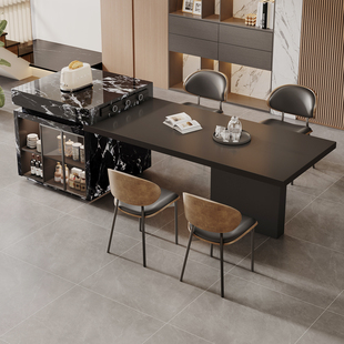 意式 厨房吧台中岛台 极简岛台餐桌一体岩板导台柜定制小户型开放式