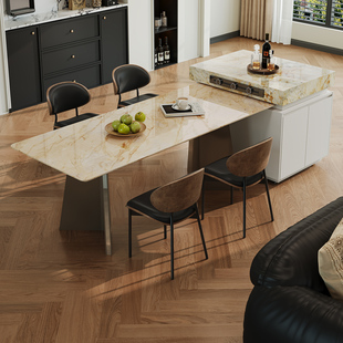 中古风大理石长桌天然奢石岛台餐桌一体宝格丽金高级感客厅家用