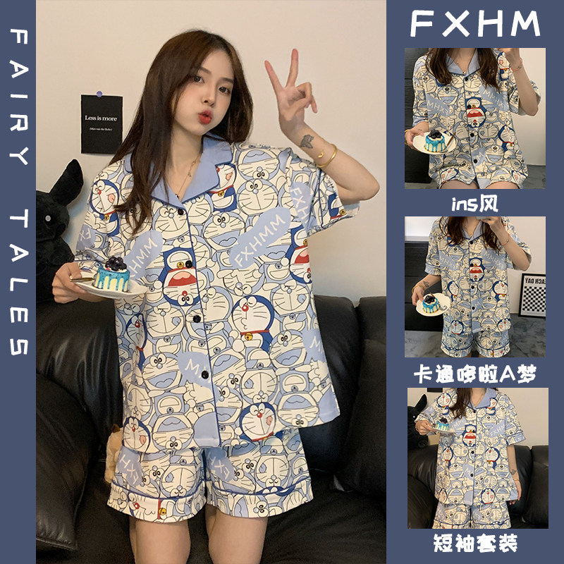 睡衣女款夏天纯棉短袖大码学生可外穿春秋夏季家居服女士两件套装