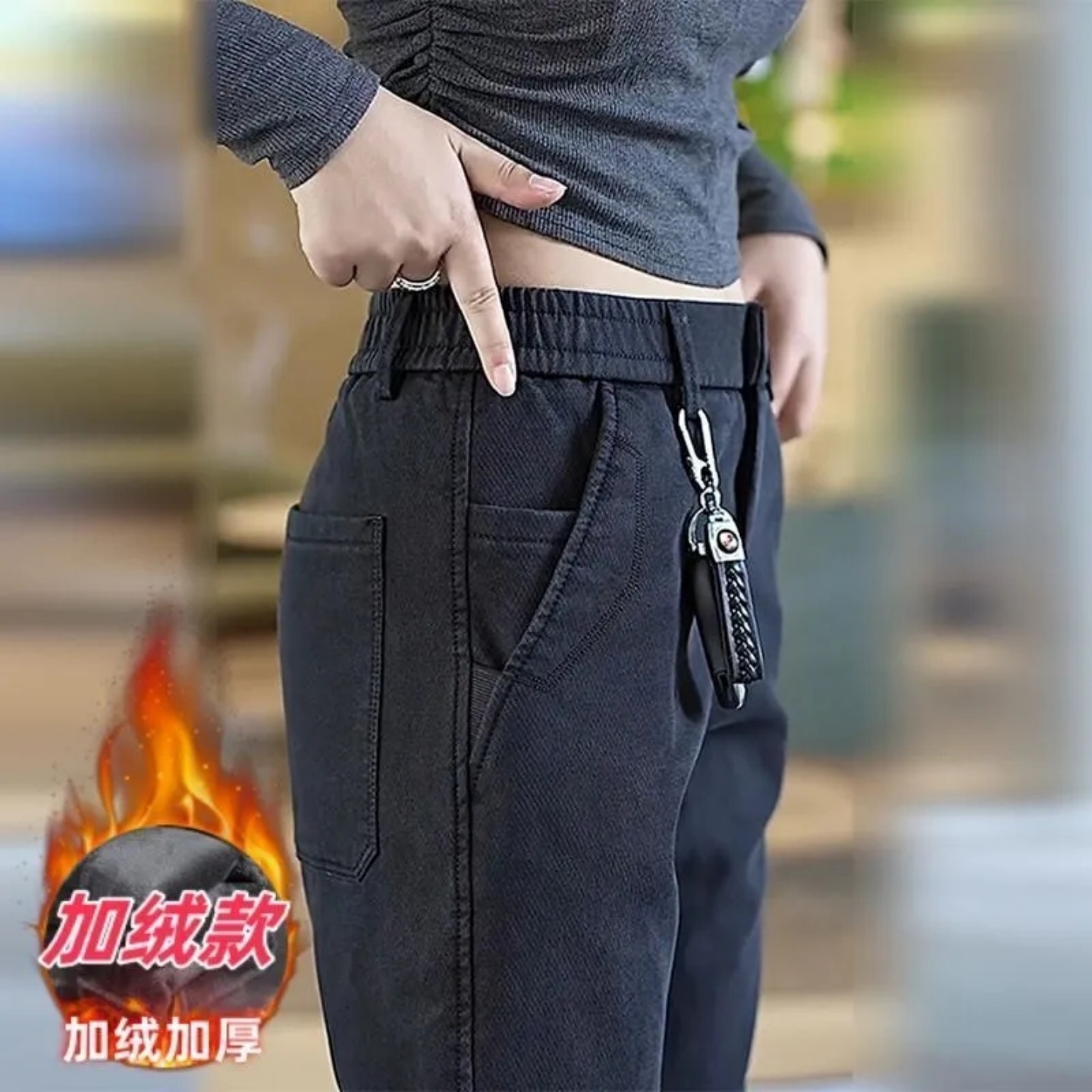 工装裤子男款加绒加厚休闲裤直筒宽松阔腿松紧腰长裤耐磨工作裤男