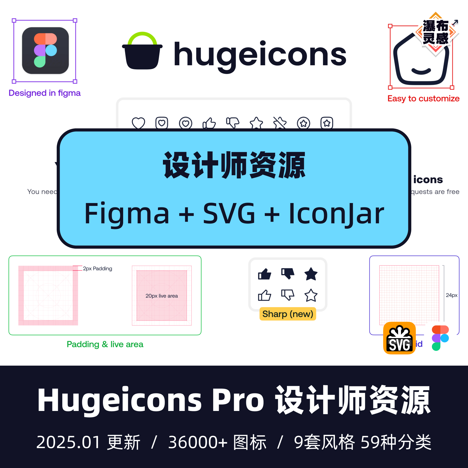 Hugeicons Pro 设计资源 - 9套风格 36000+ 矢量图标库 Figma SVG