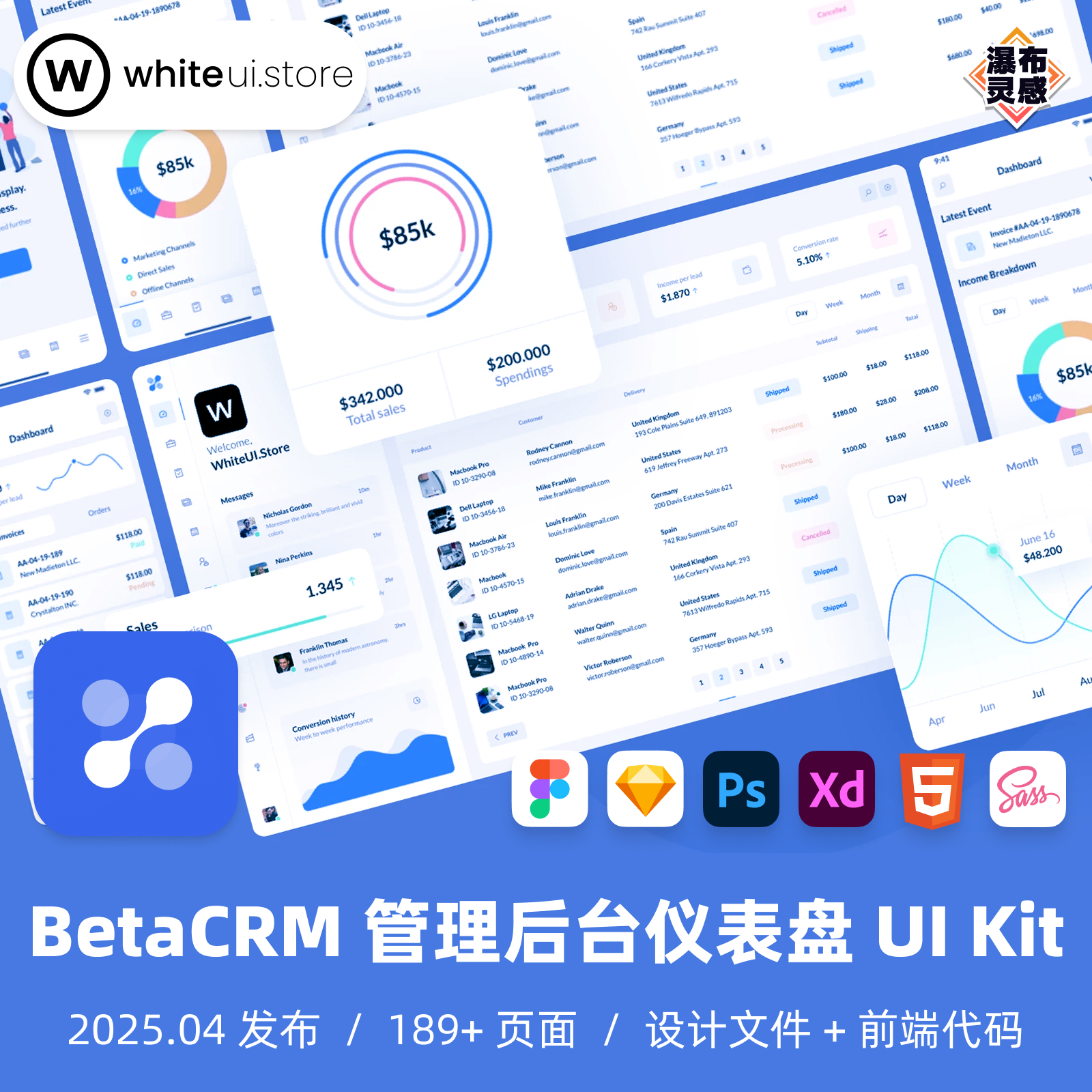 BetaCRM UI Kit 管理后台仪表盘设计模板 HTML CSS Figma WhiteUI