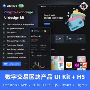 Kit BitCloud Figma 数字交易区.块金融SaaS后台落地页