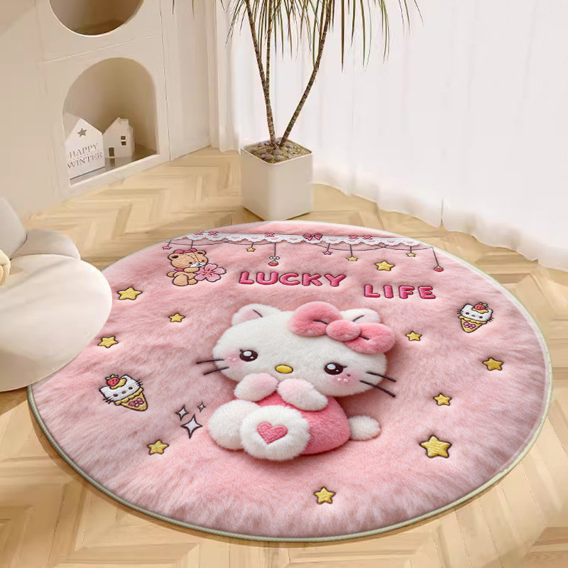 地毯圆形儿童房卡通女孩卧室床边毯客厅书房加厚阅读区毛绒地垫子