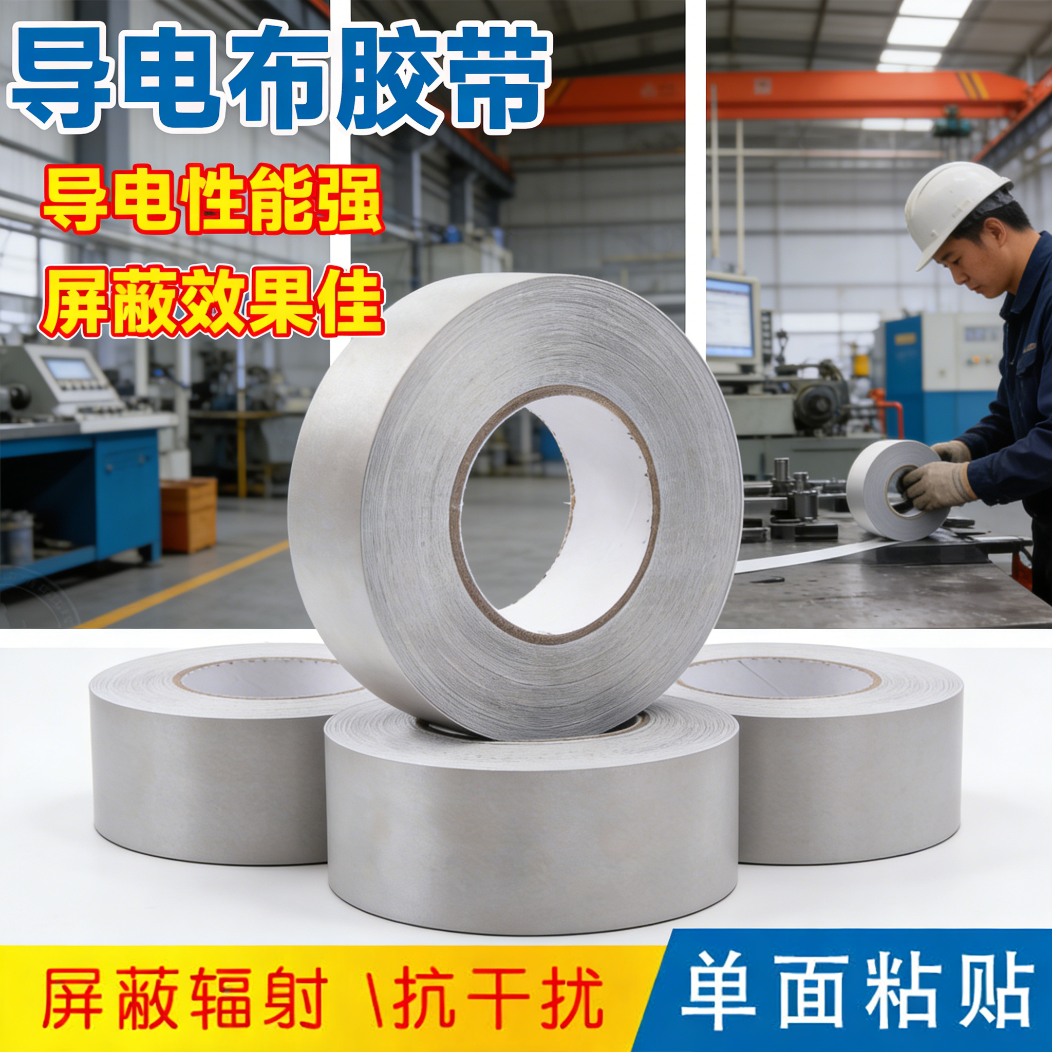 平纹导电布胶带单面 银灰色双面导电胶布 隔离导除静电抗干扰屏蔽电磁波防辐射胶带0.1mm厚*10mm-20mm-30mm