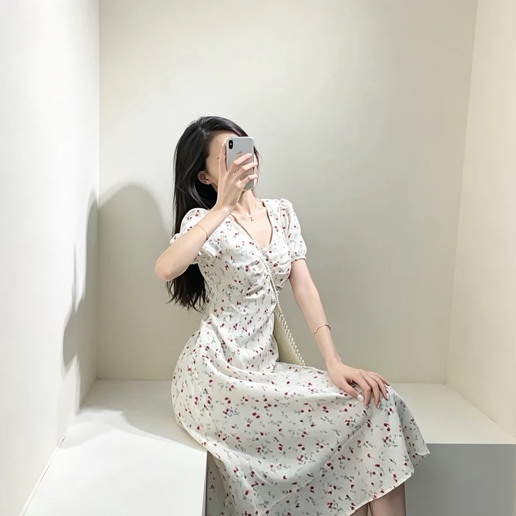 2021温柔风长裙法式初恋桔梗碎花超仙气质连衣裙子女新款休闲夏装