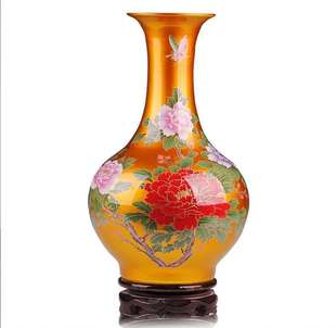 高档景德镇陶瓷器高档水晶釉花开富贵花瓶摆设现代家居客厅工艺品