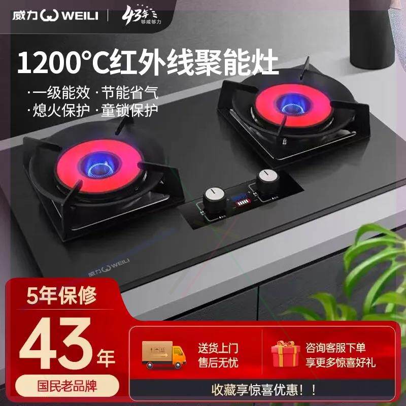 红外线聚能燃气灶家用节能天然气双灶猛火灶液化气煤气灶定时
