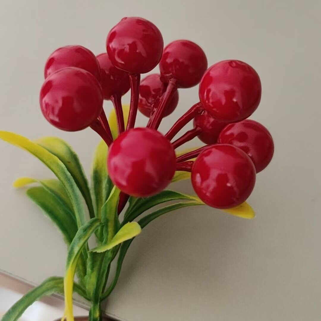 果手纸diy饰财硕I节日扮塑料红色果串红树工折装发果子果累累DY装