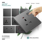 香港澳门版 13A英标开关插座灰色外贸电制插苏国际孔usb多功能方孔