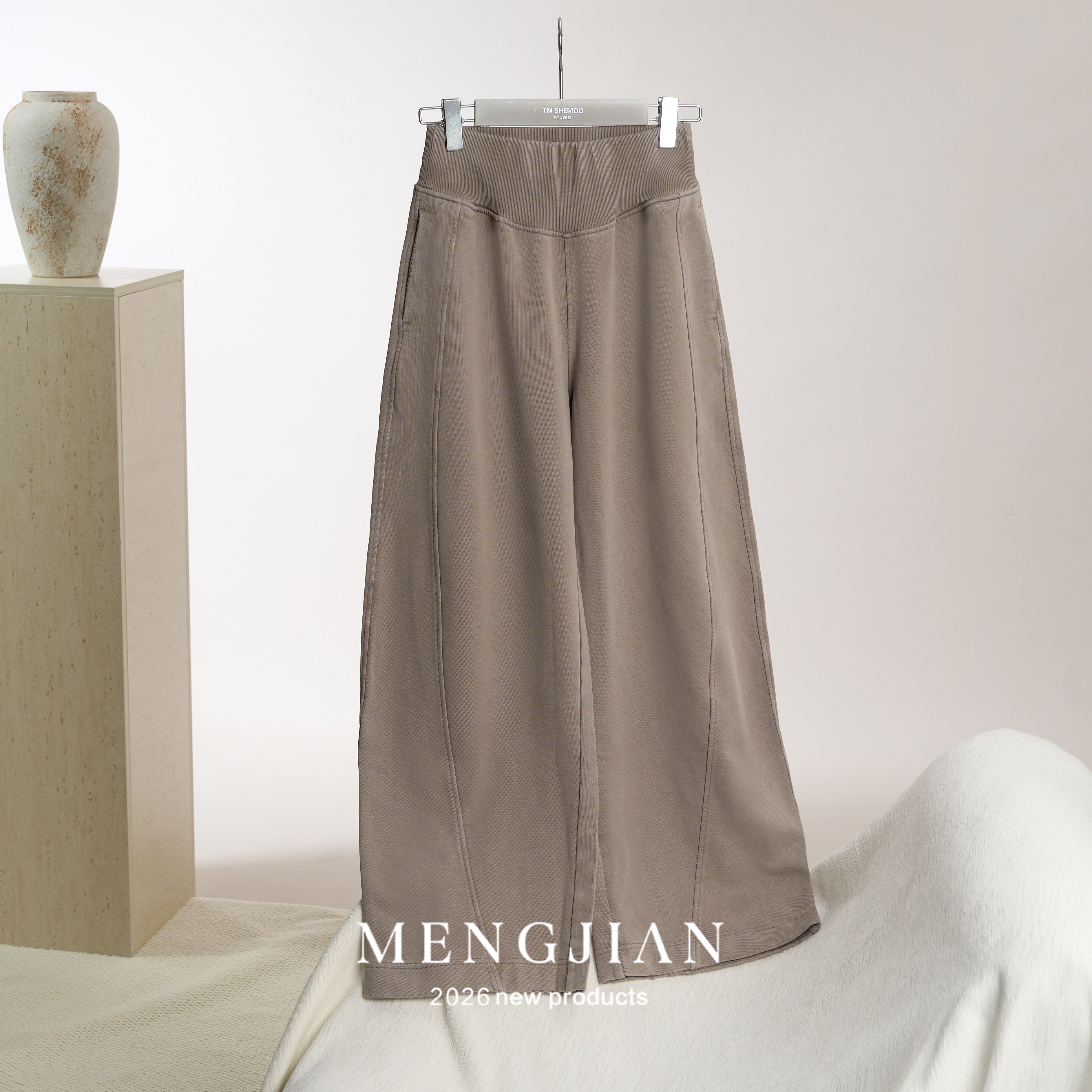 MENGJIAN纯棉弯刀休闲长裤女26春季新款通勤百搭卫裤松弛感阔腿裤,女装/女士精品,休闲裤,淘宝优惠券,粉丝福利购,淘宝优惠卷