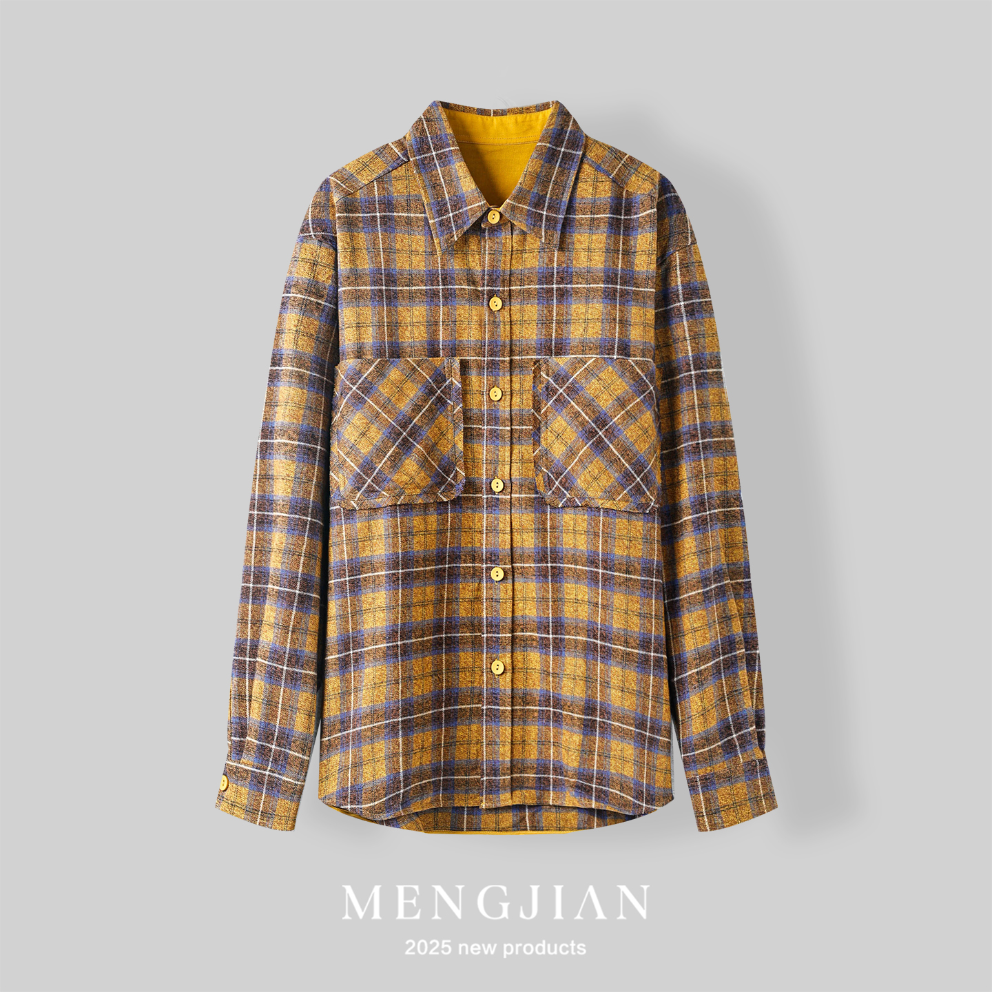 复古纯棉磨毛格子长袖衬衫上衣