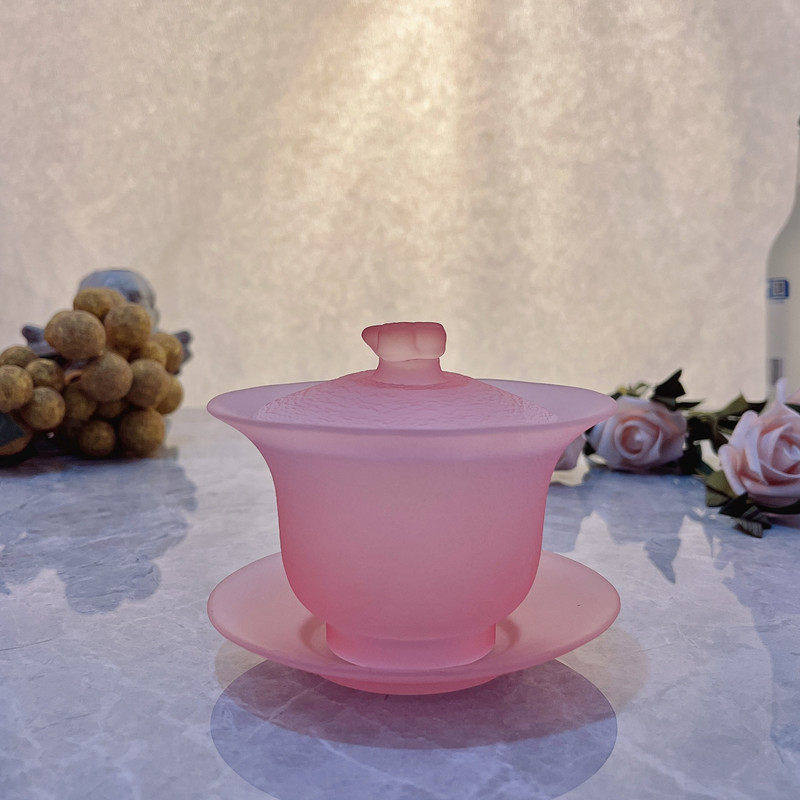日式耐热粉色女磨砂琉璃三才盖碗功夫茶具家用个茶碗泡茶器,餐饮具,盖碗,淘宝优惠券,粉丝福利购,淘宝优惠卷